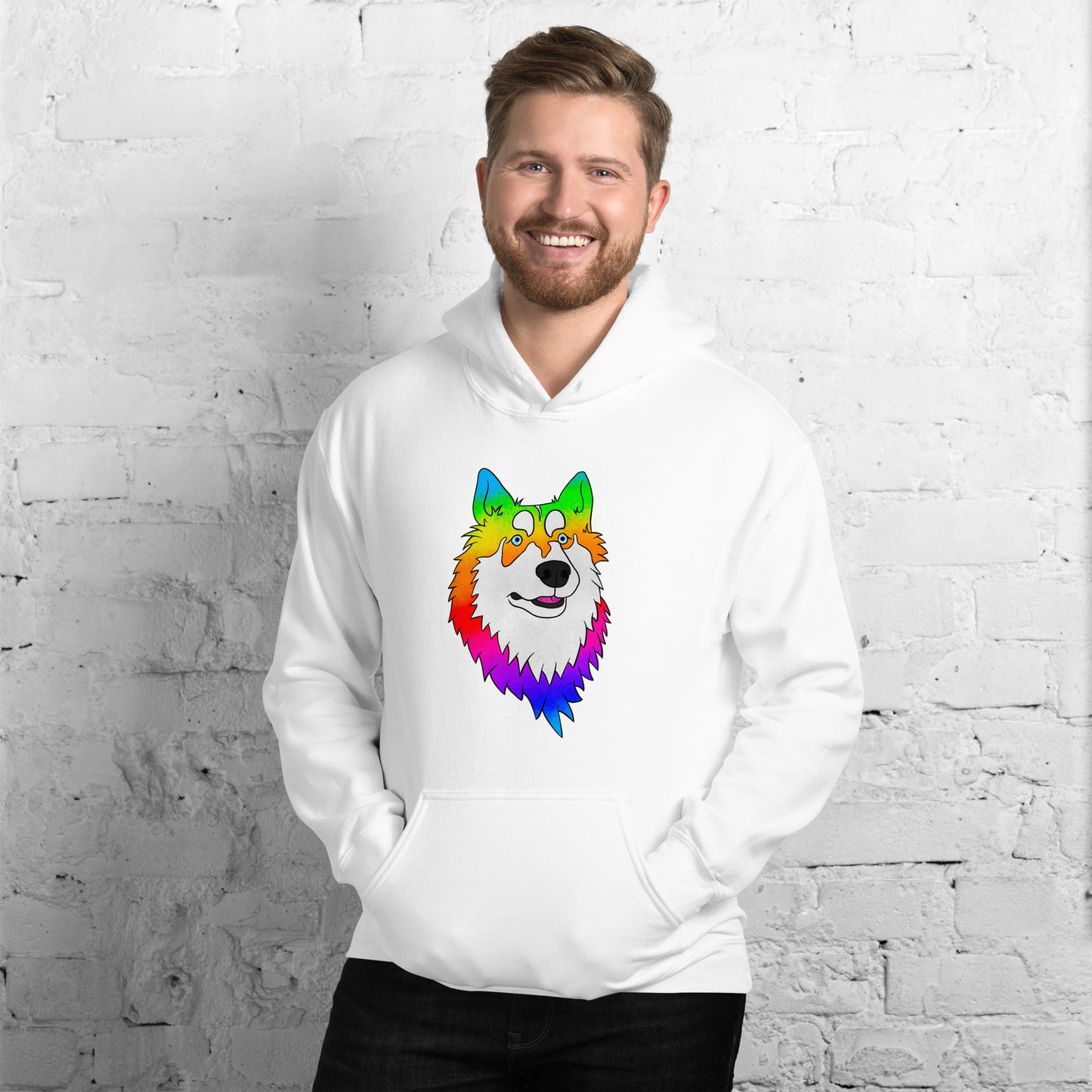 Rainbow Husky Heart Unisex Hoodie