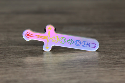 Holographic Pride Dice Sword Pin