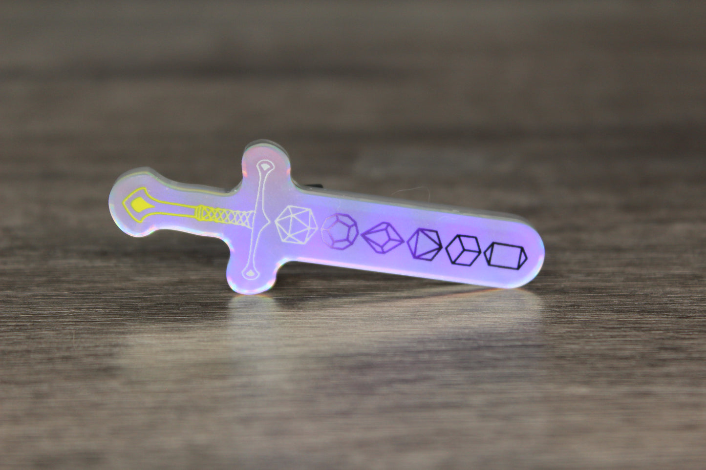 Holographic Pride Dice Sword Pin