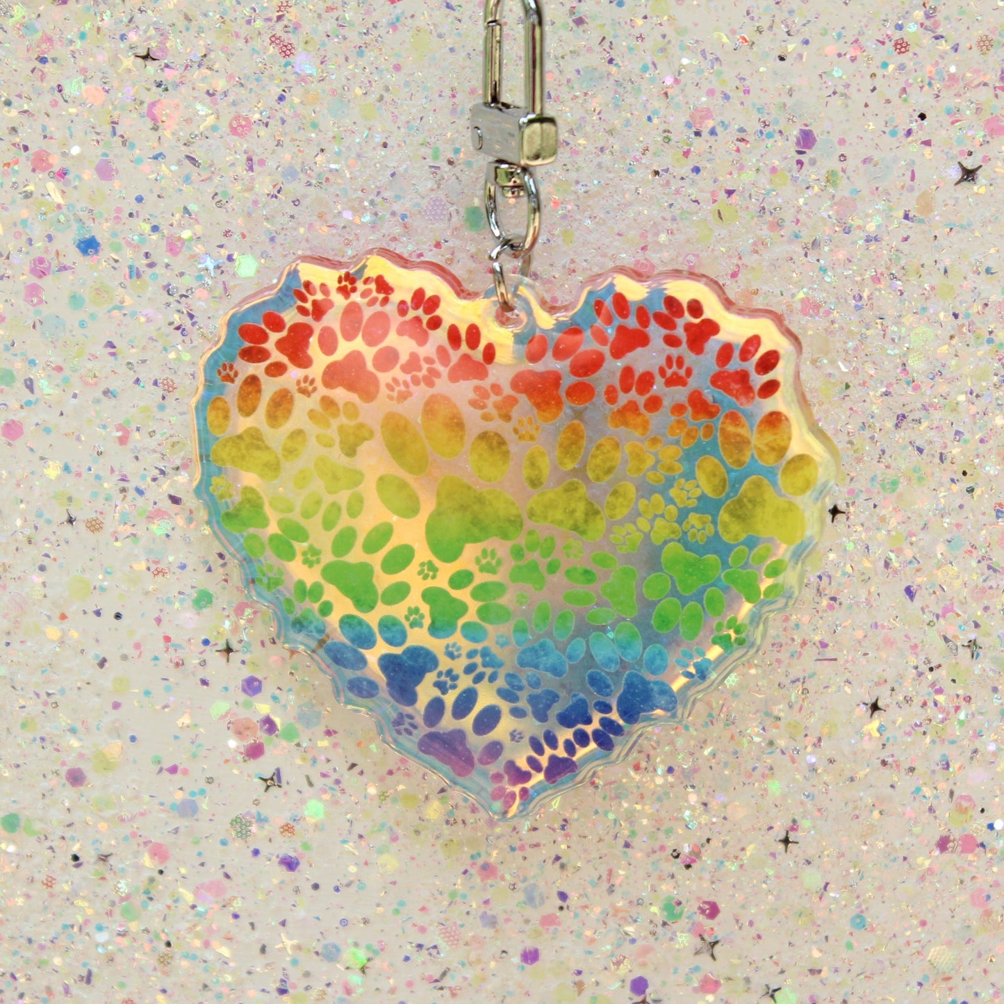 Rainbow Bridge Paw Heart Keychain