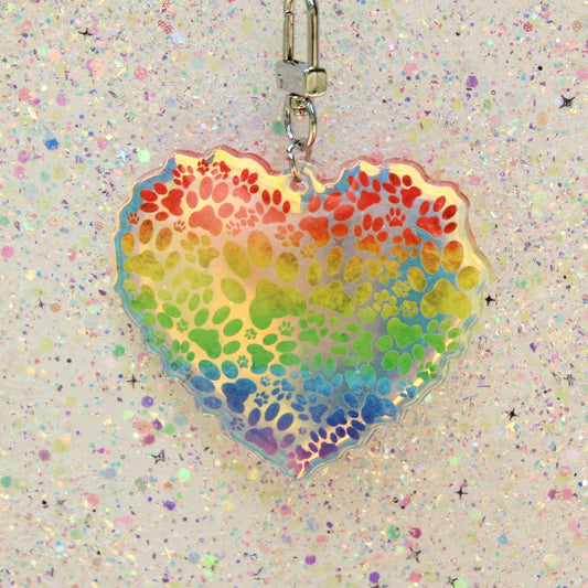 Rainbow Bridge Paw Heart Keychain