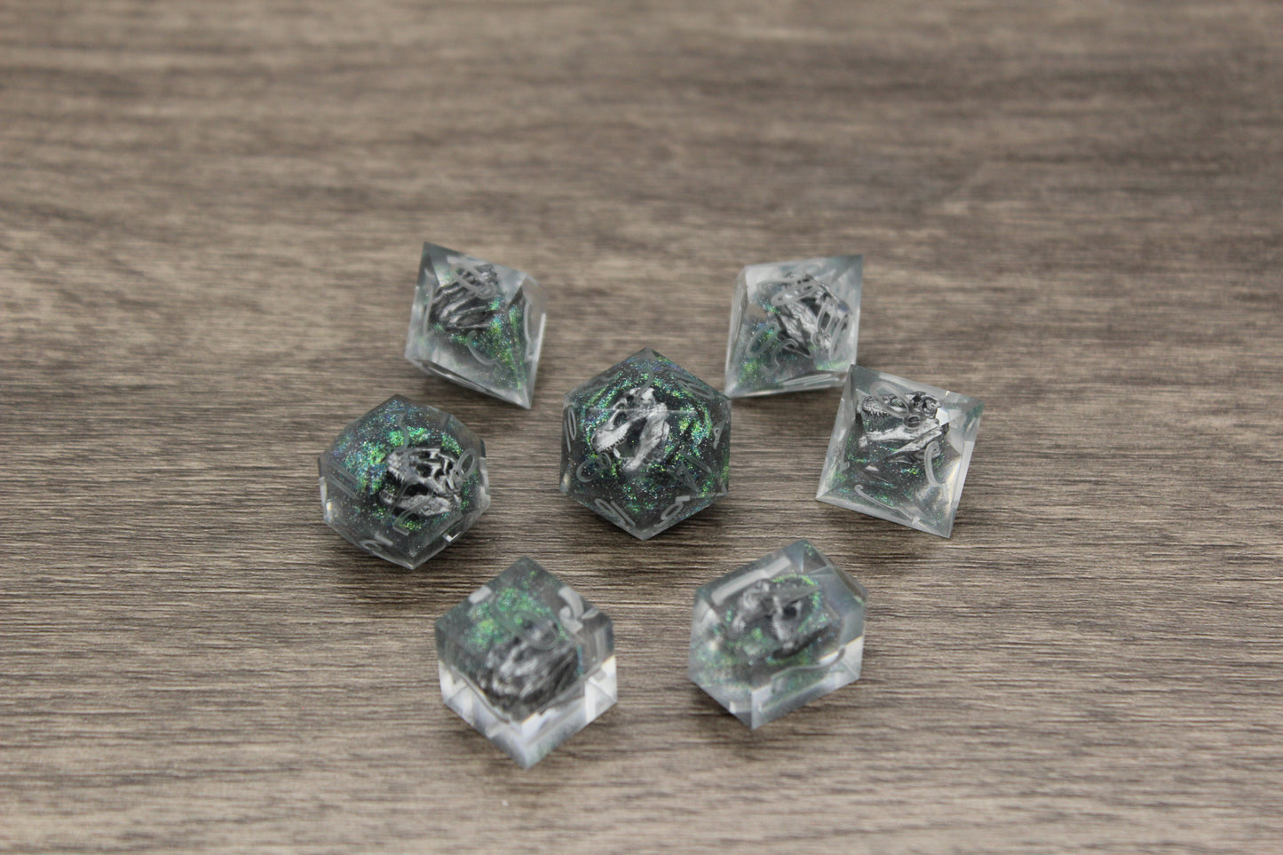 Raw Trex Skulls in the Mist  Dice Set