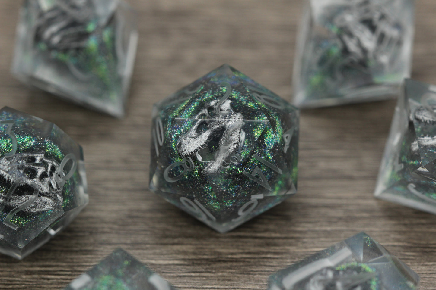 Raw Trex Skulls in the Mist  Dice Set